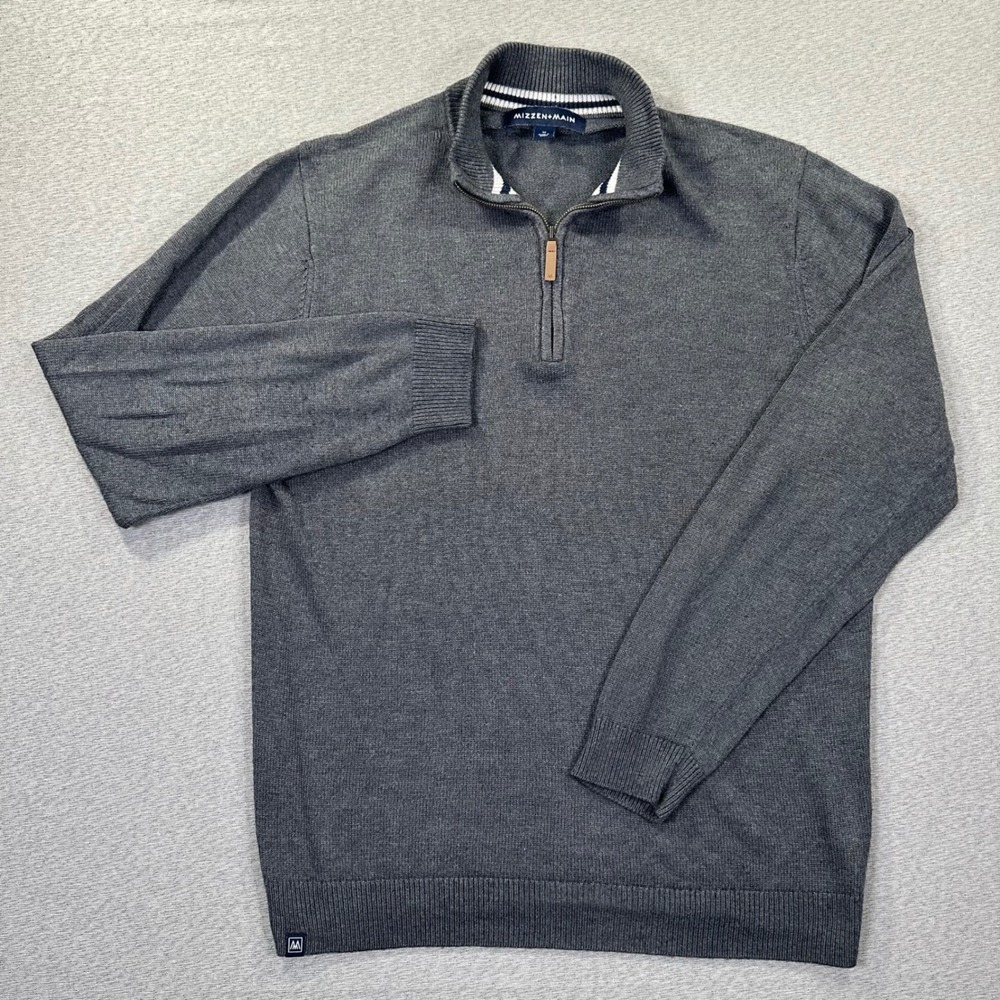 Mizzen+Main Cassady 1/4 Zip Mens M Gray Mock Neck Performance Sweater Knit Mesh